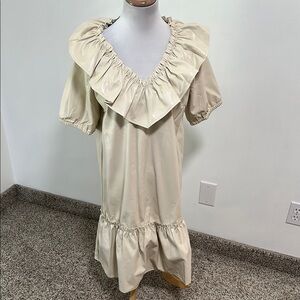 🦋 Voy Faux Leather Ruffle Detail MIDI Dress